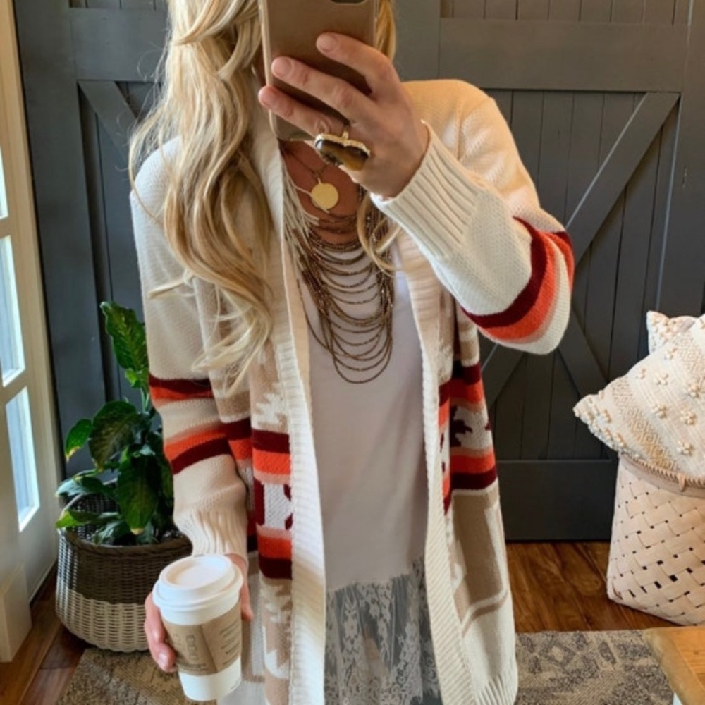 New Aztec Tribal Print Western Long Cardigan Sweater Beth Dutton Yellowstone - Picture 2 of 9